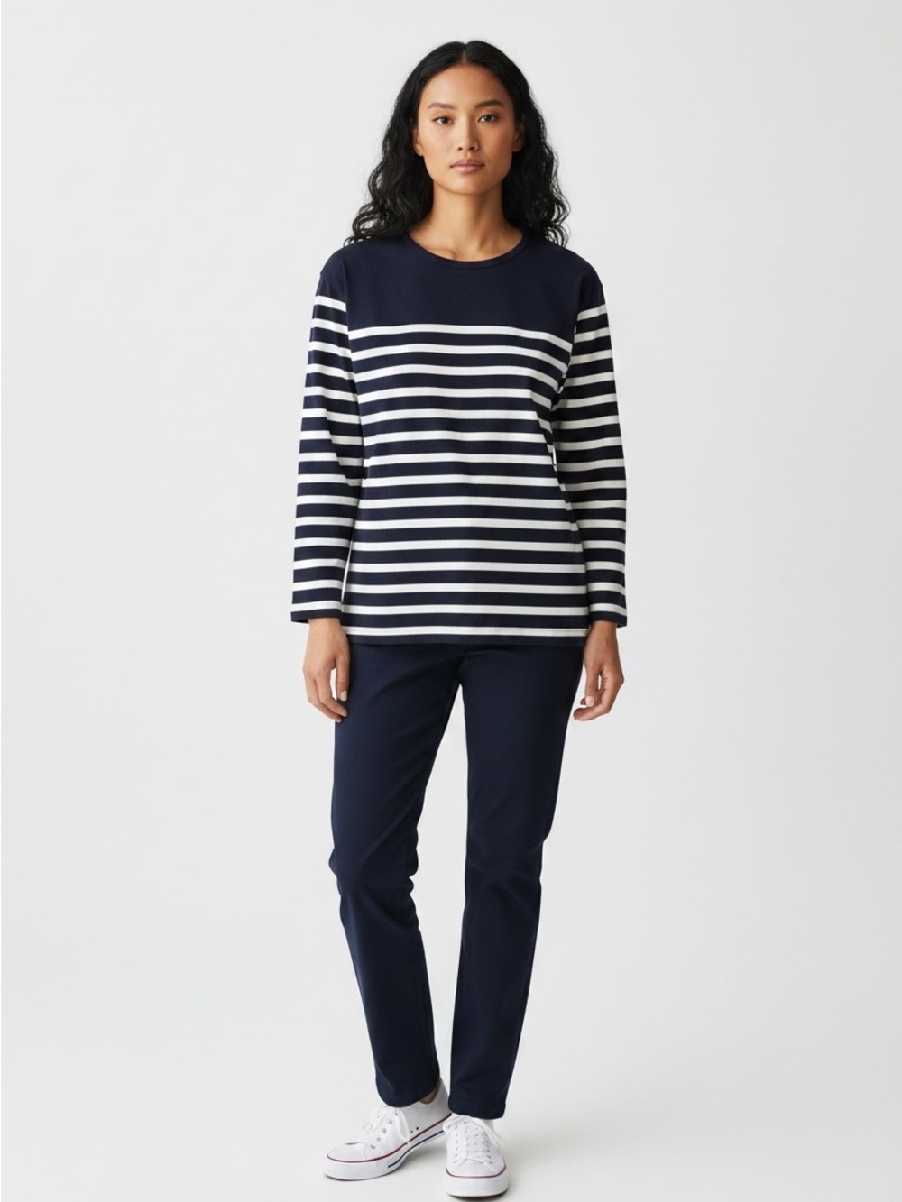 J. Crew Womens Relaxed Fit Boatneck Tunic Top in Navy and White Stripe Small